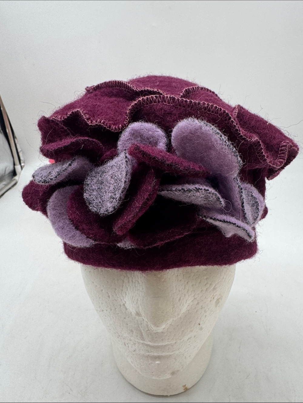 Platania Womens Floral Wool Beret - Purple - Made in Italy